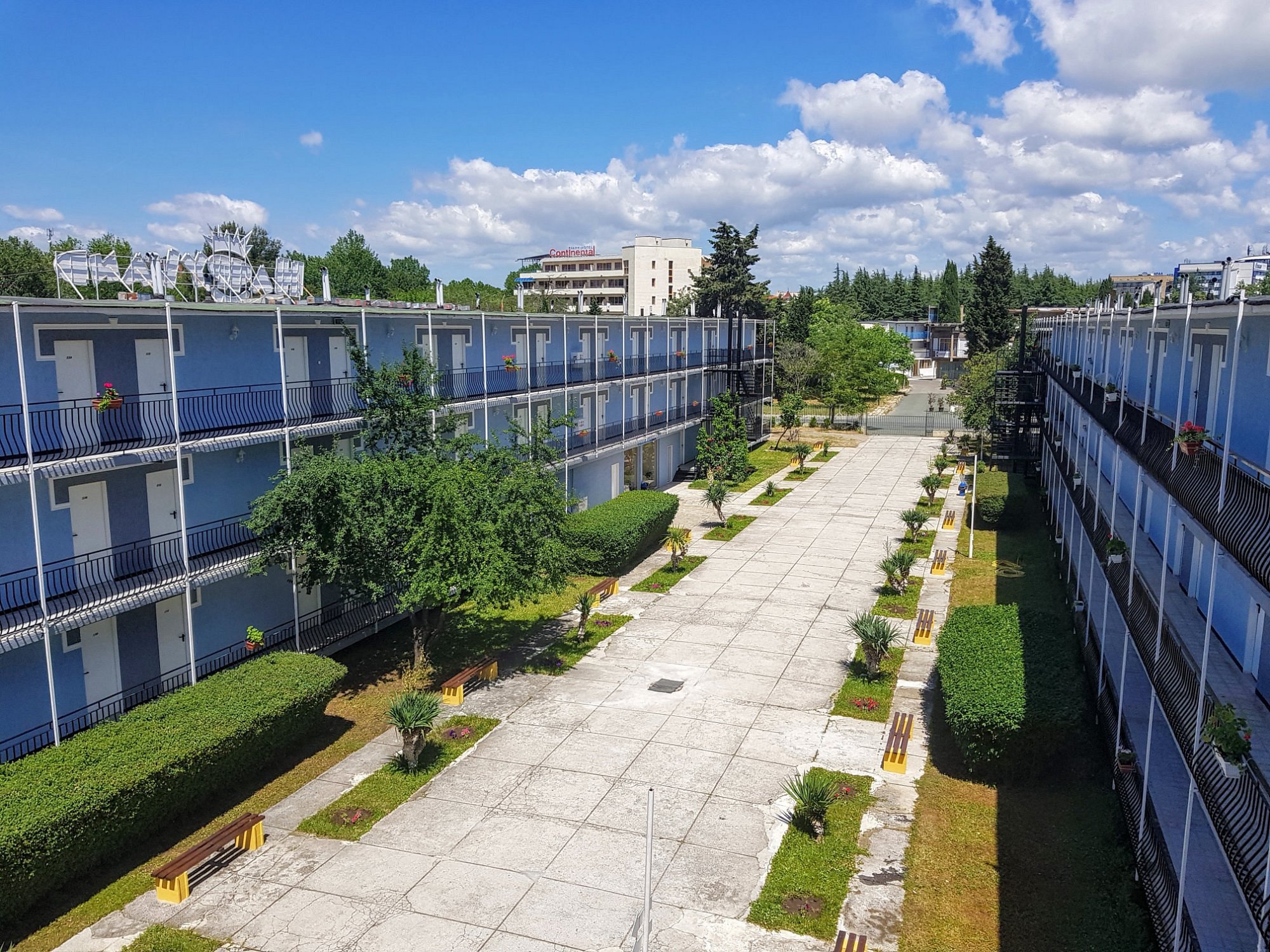 Hotel and garden aerial view